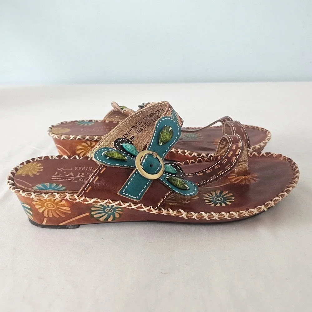 Western L'Artiste Spring Step Santorini Leather Sandals Women 35 Brown Turquoise